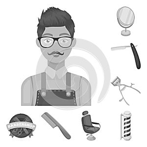 Barbershop and equipment monochrome icons in set collection for design. Haircut and shave vector symbol stock web