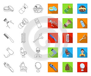 Barbershop and equipment outline,flat icons in set collection for design. Haircut and shave vector symbol stock web