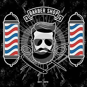 Barbershop Logo with barber pole in vintage style