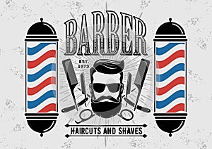 Barbershop Logo with barber pole in vintage style