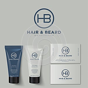 Barbershop logo and identity. H and B letters. Men`s cosmetics logo emblem.