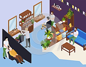 Barbershop Salon Isometric Composition