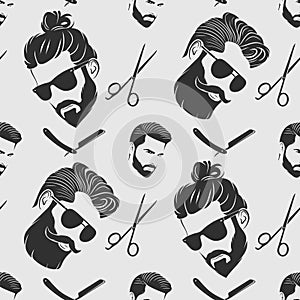 Barbershop seamless pattern with scissors and comb