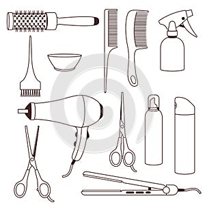 Barbershop set of professional hairdressing tools. Haircutting items.