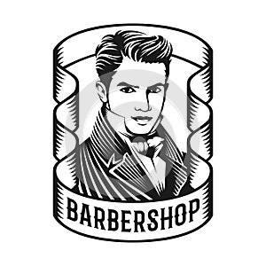 Barbershop with Victorian men`s hairstyles and styles