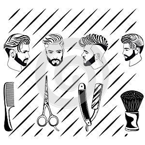 barbeshop logo illustration vector, face vector, hairdresser beard haircut barbershop sign, shave saloon hair