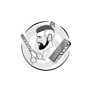 barbeshop logo illustration vector, face vector, hairdresser beard haircut barbershop sign, shave saloon hair