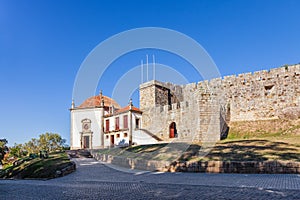 Barbican entrance of the Castelo da Feira Castle and Nossa Senhora da Esperanca Chapel