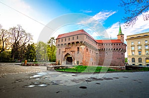 Barbican fortress in a historical part of Krakow.