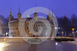 Barbican in Krakow in winter evening