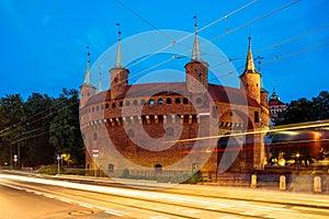 Barbican at Night, Krakow, Poland.