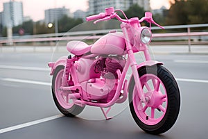 Barbie pink motorbike on the city street