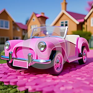 Barbie style pink car on the street