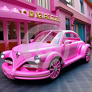 Barbie style pink car on the street