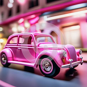 Barbie style pink car on the street