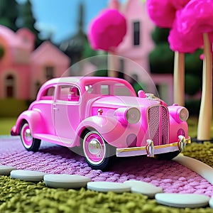 Barbie style pink car on the street