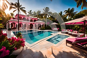 Barbie themed villa, beautifull front view of a barbie villa - AI Generated