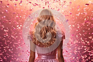 Barbie walking the red carpet amid pink confetti at the movie premiere