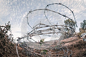 Barbwire outdoors against sky