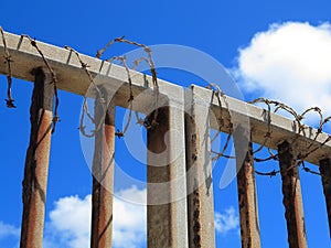 Barbwire wound around metal fence