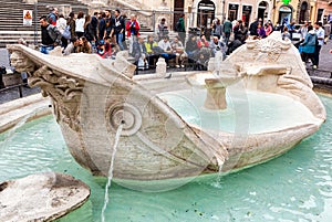 Barcaccia fountain in Piazza di Spagna,Rome.