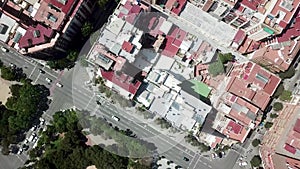 Barcelona aerial view of Eixample neighborhood and it`s perfectly squared blocks