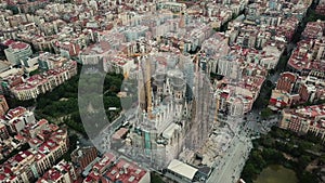 Barcelona aerial view of Eixample neighborhood and it`s perfectly squared blocks