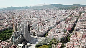 Barcelona aerial view of Eixample neighborhood and it`s perfectly squared blocks