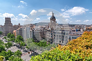 Barcelona aerial view of Passeig de Gracia in spring photo