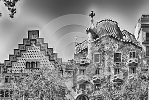 Rooftops of Casa Batllo and Casa Amatller, Barcelona, Catalonia, Spain