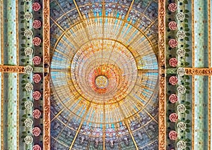 Stained-glass skylight, Palau de la Musica Catalana, Barcelona,