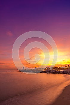 Barcelona beach at the sunset