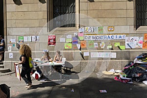 Barcelona, Catalonia, September 24, 2017: Banners on street claming justice and democracy