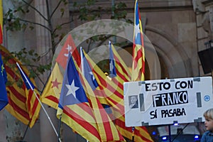 Barcelona, Catalonia, Spain, September 21, 2017: Riots of catalan people protesting