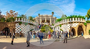 Barcelona, Catalunya ,Spain - Dicember 01, 2018: Park Guell by architect Gaudi. Parc Guell is the most important park in Barcelona