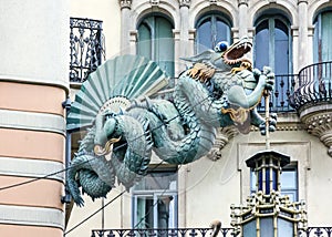 Barcelona. Chinese dragon on House of Umbrellas Casa Bruno Cuad