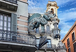 Barcelona. Chinese dragon on House of Umbrellas, Spain