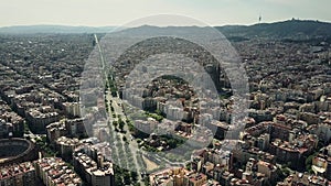 Barcelona city aerial view on a sunny day, Spain. Famous Sagrada Familia - Basilica and Expiatory Church of the Holy