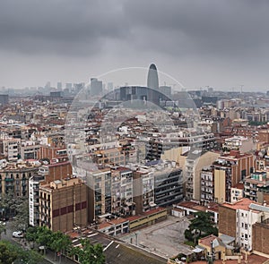 Barcelona city in a dull, murky day