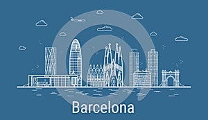 Barcelona city, Line Art Vector illustration