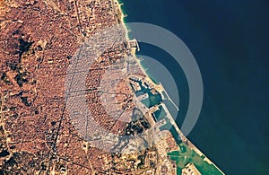 BARCELONA city map by day. Satellite view. Aerial view of Barcelona