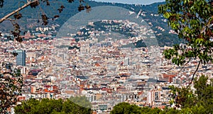 Barcelona city`s dense urban sprawl of buildings.