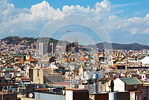 Barcelona city with Sagrada Familia from Santa Maria del mar