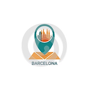 Barcelona city skyline vector logo illustration