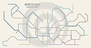 Barcelona city subway vector map colored
