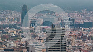 Barcelona cityscape with Agbar Tower standing out timelapse