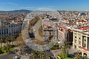 Barcelona cityscape with La Rambla street and famous landmarks , travel destination
