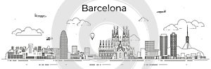 Barcelona cityscape line art vector illustration