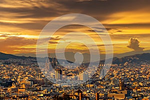 Barcelona cityscape at sunset overlook