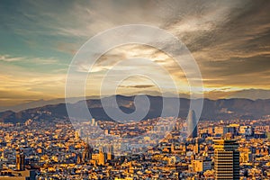 Barcelona cityscape at sunset overlook